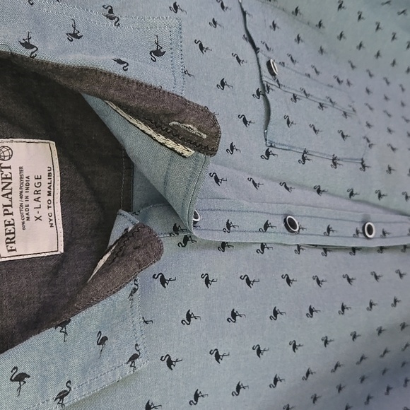 FREE PLANET Blue Flamingo Shirt - Picture 5 of 9